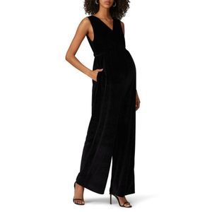 Ingrid & Isabel Sleeveless V Neck Velvet Maternity Jumpsuit Black Velvet…